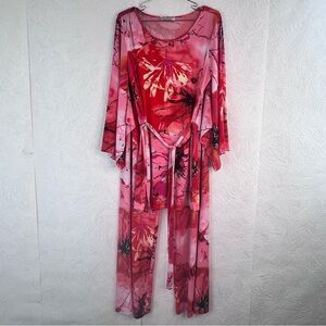 Natori Red and Pink Floral Women's Lounge Set Size S/M